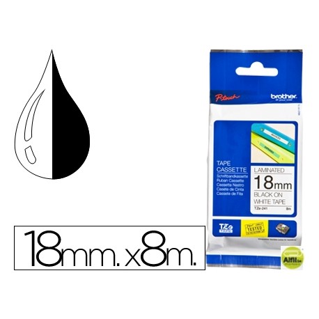 CINTA BROTHER TZE-241 BLANCO-NEGRO 18MM LONGITUD 8 MT