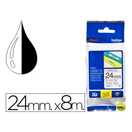 CINTA BROTHER TZE-251 BLANCO-NEGRO 24MM LONGITUD 8 MT