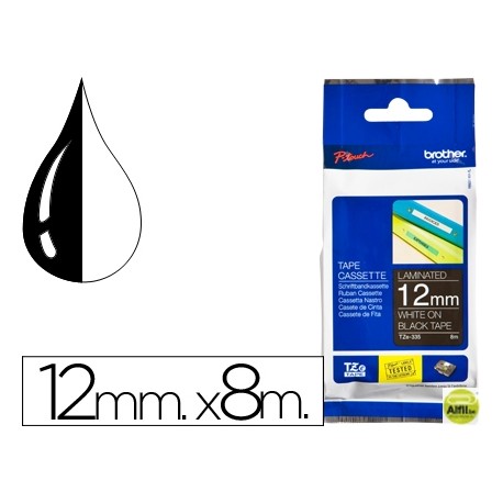 CINTA BROTHER TZE-335 NEGRO-BLANCO 12MM LONGITUD 8MTS