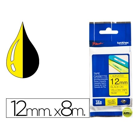 CINTA BROTHER TZE-631 AMARILLO-NEGRO 12MM LONGITUD 8 MT