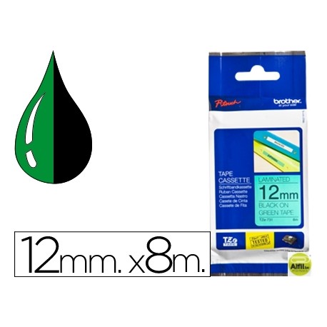 CINTA BROTHER TZE-731 VERDE-NEGRO 12MM LONGITUD 8 MT