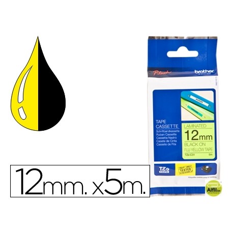 CINTA BROTHER TZE-C31 AMARILLO FLUORESCENTE-NEGRO 12MM LONGITUD 5 MT