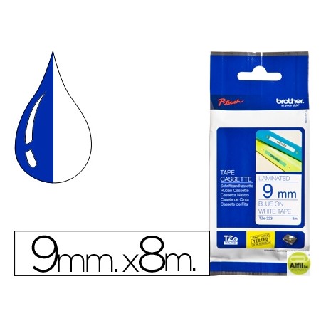 CINTA BROTHER TZE-223 AZUL-BLANCO 9MM X 8MTS