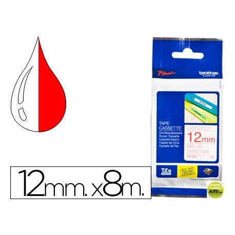 CINTA BROTHER TZE-232 BLANCO-ROJO 12 MM LONGITUD 8 MT