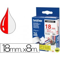 CINTA BROTHER TZ-242 LAMINADA ROJO-BLANCO 18 MM LONGITUD 8 MTS