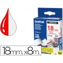CINTA BROTHER TZ-242 LAMINADA ROJO-BLANCO 18 MM LONGITUD 8 MTS