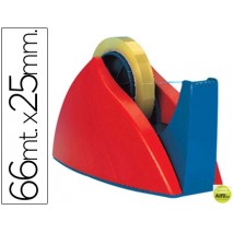 PORTARROLLOS SOBREMESA TESA ROJO-AZUL CON CUCHILLA DE CORTE RECTO -PARA ROLLOS DE HASTA 66 M X 25 MM