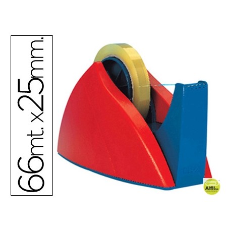 PORTARROLLOS SOBREMESA TESA ROJO-AZUL CON CUCHILLA DE CORTE RECTO -PARA ROLLOS DE HASTA 66 M X 25 MM