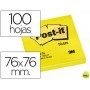 BLOC DE NOTAS ADHESIVAS QUITA Y PON POST-IT 76X76 MM AMARILLO NEON CON 100 HOJAS