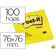 BLOC DE NOTAS ADHESIVAS QUITA Y PON POST-IT 76X76 MM AMARILLO NEON CON 100 HOJAS