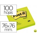 BLOC DE NOTAS ADHESIVAS QUITA Y PON POST-IT 76X76 MM VERDE NEON CON 100 HOJAS