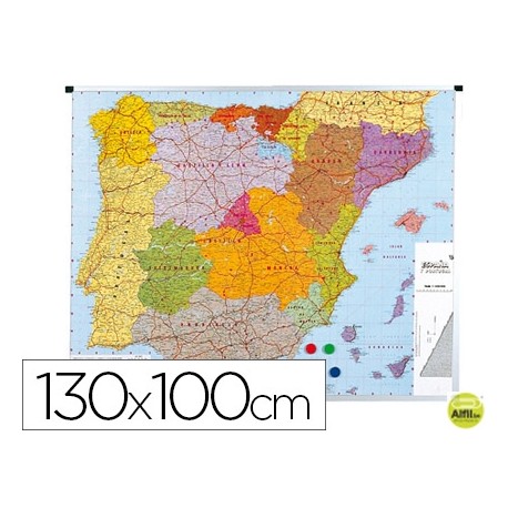 MAPA MURAL PARA SEÑALIZACION ESPAÑA 130X100 CM PLASTIFICADO-MARCO DE ALUMINIO