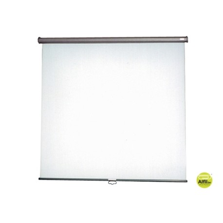 PANTALLA MURAL DE TELA BLANCA MATE 160X160 CM MECANISMO DE RETENCION Y ENROLLADO AUTOMATICO
