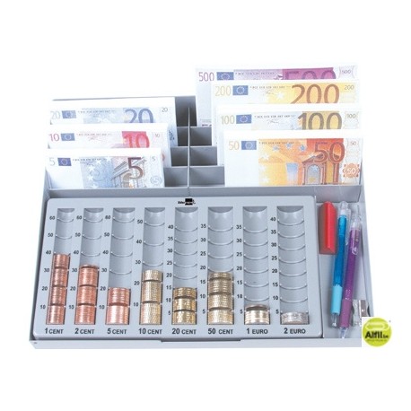 PORTAMONEDAS PLASTICO EURO Q-CONNECT CON BANDEJA METALICA PARA BILLETES