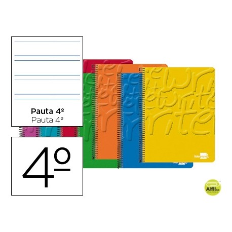 BLOC ESPIRAL LIDERPAPEL CUARTO WRITE TAPA CARTONCILLO 80H 60G PAUTA 3.5MM CON MARGEN. COLORES SURTID