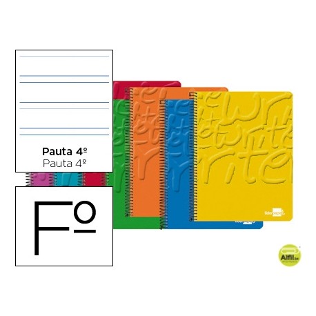 BLOC ESPIRAL LIDERPAPEL FOLIO WRITE TAPA CARTONCILLO 80H 60G PAUTA 3.5MM CON MARGEN. COLORES SURTIDO