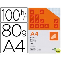 PAPEL LIDERPAPEL A4 80G/M2 PAQUETE DE 100 SIN TALADROS CUADRO 4MM