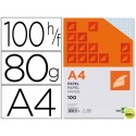 PAPEL LIDERPAPEL A4 80G/M2 PAQUETE DE 100 SIN TALADROS CUADRO 4MM