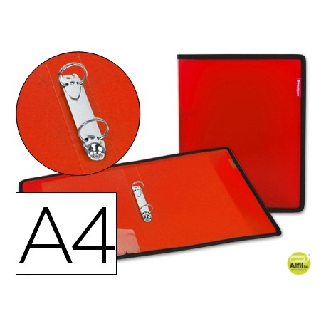 CARPETA BEAUTONE 2 ANILLAS 25 MM 43030 POLIPROPILENO ROJA CON BOLSA Y TARJETERO -CON RIBETE NEGRO