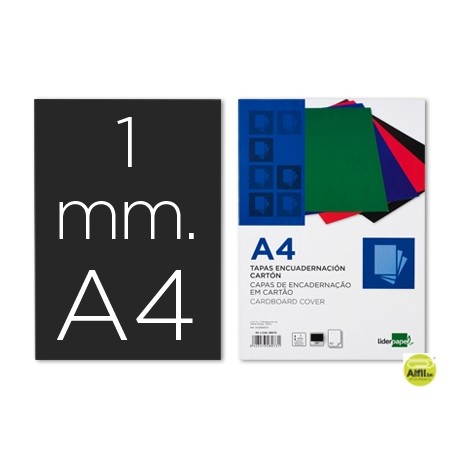 TAPA ENCUADERNACION LIDERPAPEL CARTON A4 1MM NEGRA