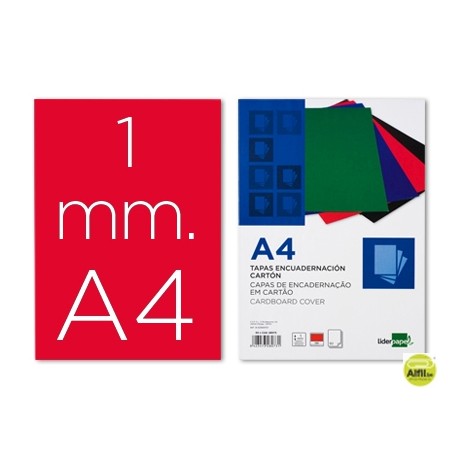 TAPA ENCUADERNACION LIDERPAPEL CARTON A4 1MM ROJA