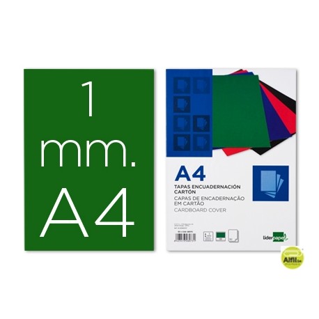 TAPA ENCUADERNACION LIDERPAPEL CARTON A4 1MM VERDE
