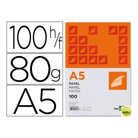 PAPEL LIDERPAPEL A5 80G/M2 PAQUETE DE 100 BLANCO