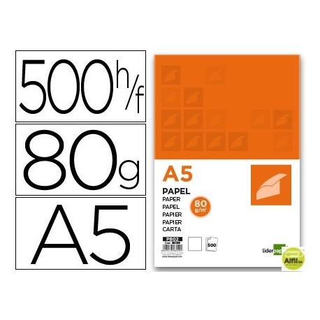 PAPEL LIDERPAPEL A5 80G/M2 PAQUETE DE 500 BLANCO