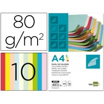PAPEL COLOR LIDERPAPEL DIN-A4 80 GRAMOS 10 COLORES SURTIDOS PAQUETE DE 100 HOJAS