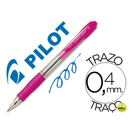 BOLIGRAFO PILOT SUPER GRIP ROSA -RETRACTIL -SUJECION DE CAUCHO -TINTA BASE DE ACEITE