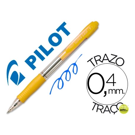 BOLIGRAFO PILOT SUPER GRIP AMARILLO -RETRACTIL -SUJECION DE CAUCHO -TINTA BASE DE ACEITE
