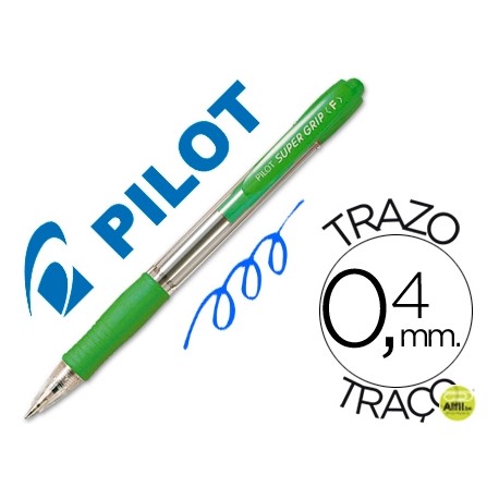 BOLIGRAFO PILOT SUPER GRIP VERDE CLARO -RETRACTIL -SUJECION DE CAUCHO -TINTA BASE DE ACEITE