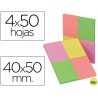 BLOC DE NOTAS ADHESIVAS QUITA Y PON Q-CONNECT 40X50 MM CON 50 HOJAS FLUORESCENTES PACK DE 4 UNIDADES