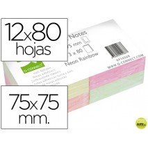BLOC NOTAS ADHESIVAS QUITA Y Y PON Q-CONNECT 75X75 MM CON 80 HOJAS FLUORESCENTES