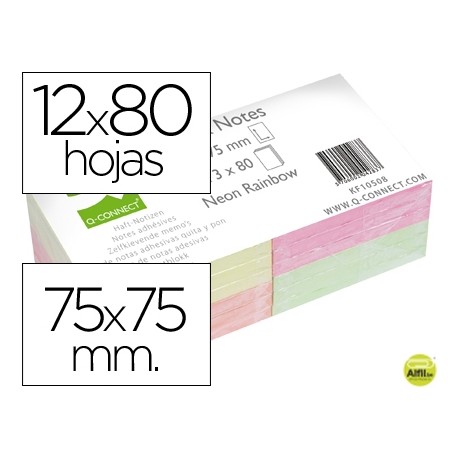 BLOC NOTAS ADHESIVAS QUITA Y Y PON Q-CONNECT 75X75 MM CON 80 HOJAS FLUORESCENTES
