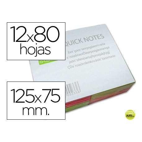 BLOC DE NOTAS ADHESIVAS QUITA Y PON Q-CONNECT 125X75 MM CON 80 HOJAS FLUORESCENTES