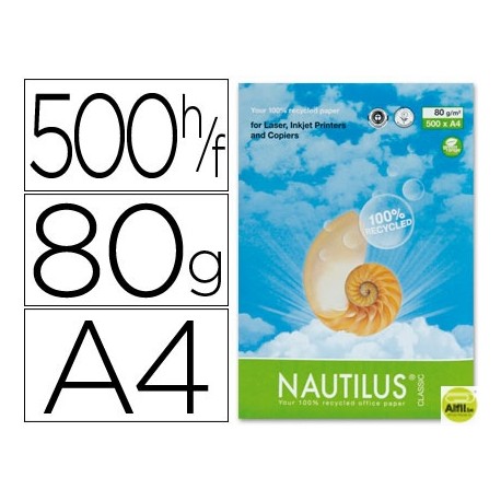 PAPEL FOTOCOPIADORA NAUTILUS DIN A4 80 GRAMOS -PAQUETE DE 500 HOJAS 100% RECICLADO