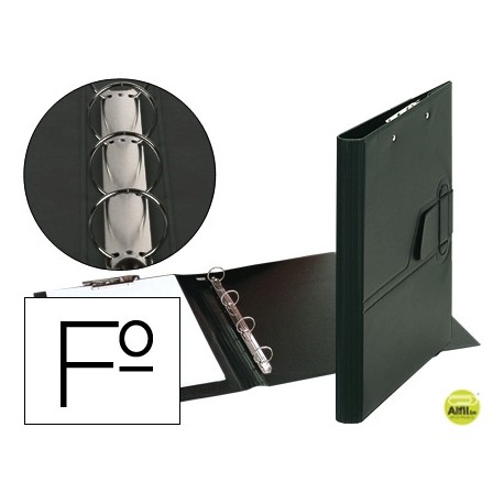 CARPETA 4 ANILLAS 25 MM LENGUETA MINICLIP PLASTICO SARO FOLIO NEGRA