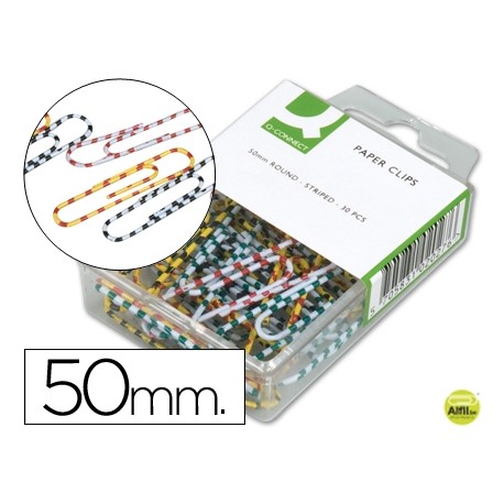 CLIPS COLORES RAYADOS Q-CONNECT 50 MM -CAJA DE 30 UNIDADES COLORES SURTIDOS