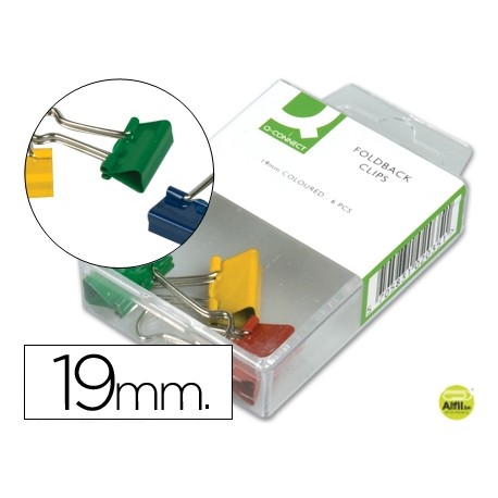 PINZA METALICA Q-CONNECT -REVERSIBLE 19 MM -CAJA DE 6 UNIDADES COLORES SURTIDOS