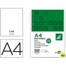 RECAMBIO LIDERPAPEL A4 100 HOJAS 100G/M2 LISO CON MARGEN 4 TALADROS