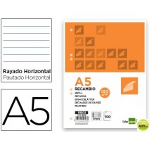 RECAMBIO LIDERPAPEL A5 100 HOJAS 100G/M2 HORIZONTAL CON MARGEN 6 TALADROS
