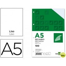 RECAMBIO LIDERPAPEL DIN-A5 100 H 6TA5-10-P LISO 4 TALADROS CON MARGEN