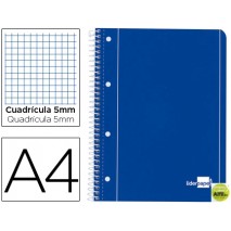 BLOC ESPIRAL LIDERPAPEL A4 MICRO SERIE AZUL TAPA CARTONCILLO 80H 70G CUADRO 5MM CON MARGEN 4 TALADRO
