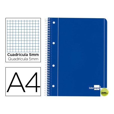 BLOC ESPIRAL LIDERPAPEL A4 MICRO SERIE AZUL TAPA CARTONCILLO 80H 70G CUADRO 5MM CON MARGEN 4 TALADRO