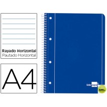 BLOC ESPIRAL LIDERPAPEL A4 MICRO SERIE AZUL TAPA CARTONCILLO 80H 70G HORIZONTAL CON MARGEN 4 TALADRO