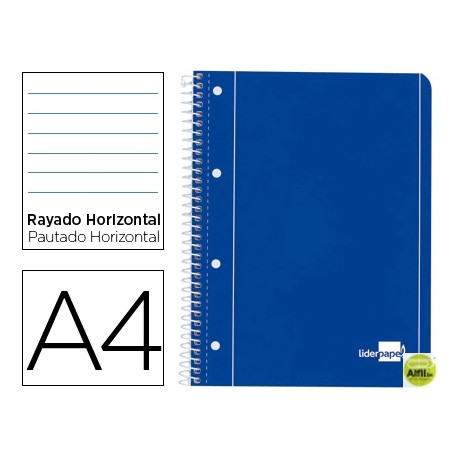 BLOC ESPIRAL LIDERPAPEL A4 MICRO SERIE AZUL TAPA CARTONCILLO 80H 70G HORIZONTAL CON MARGEN 4 TALADRO