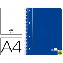 BLOC ESPIRAL LIDERPAPEL A4 MICRO SERIE AZUL TAPA CARTONCILLO 80H 70G LISO CON MARGEN 4 TALADROS. AZU