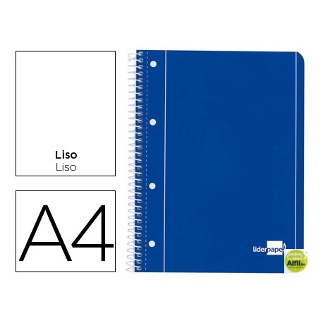 BLOC ESPIRAL LIDERPAPEL A4 MICRO SERIE AZUL TAPA CARTONCILLO 80H 70G LISO CON MARGEN 4 TALADROS. AZU