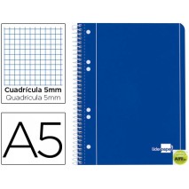 BLOC ESPIRAL LIDERPAPEL A5 MICRO SERIE AZUL TAPA CARTONCILLO 80H 70G CUADRO 5MM 6 TALADROS. AZUL